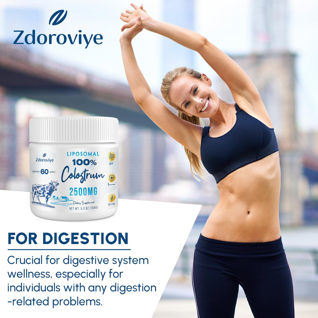 Zdoroviye Liposomal Bovine Colostrum Powder Supplement 2500 mg, Higher Absorption Than Regular Bovine Colostrum (60 Servings)