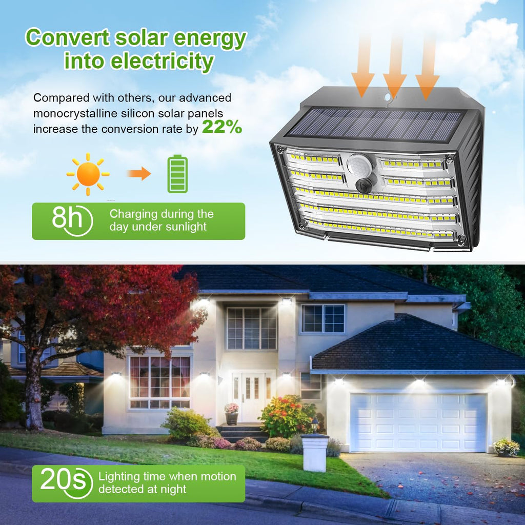 [16 Packs] Solar Motion Lights Outdoor, Ultra Bright Solar Fence Lights with Motion Sensor, IP65 Waterproof Security Light 3 Modes, 270° Lighting Angle, Wall Lights for Deck Patio Fence Garage Door