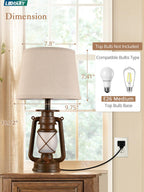 LEDIARY 18.72" LED Vintage Lantern Flickering Flame Table Lamps Set of 2