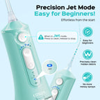 COSLUS Portable Water Flosser for Teeth: 3 Modes & 6 Pressure Settings with Jet Mode Water Dental Pick for Orthodontic, Braces, Sensitive Gums, Compact for Travel, 300ML for Multiple Users, Green C51