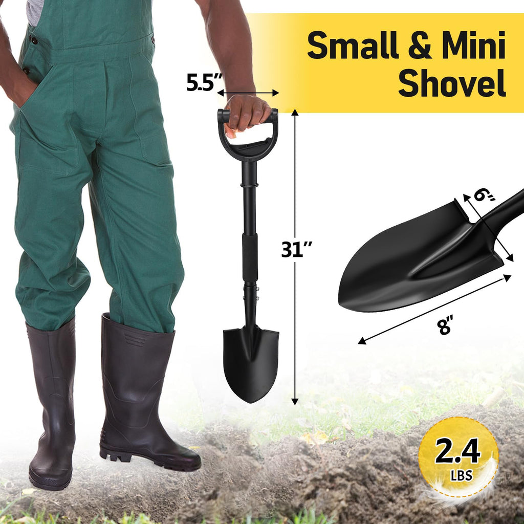 Shovel, Garden Shovel for Digging, 31 inch Small Shovels Heavy Duty Portable Mini Spade with Curved D-Handle for Gardening, Digging, Camping, Car, Kids Sand Beach Shovels