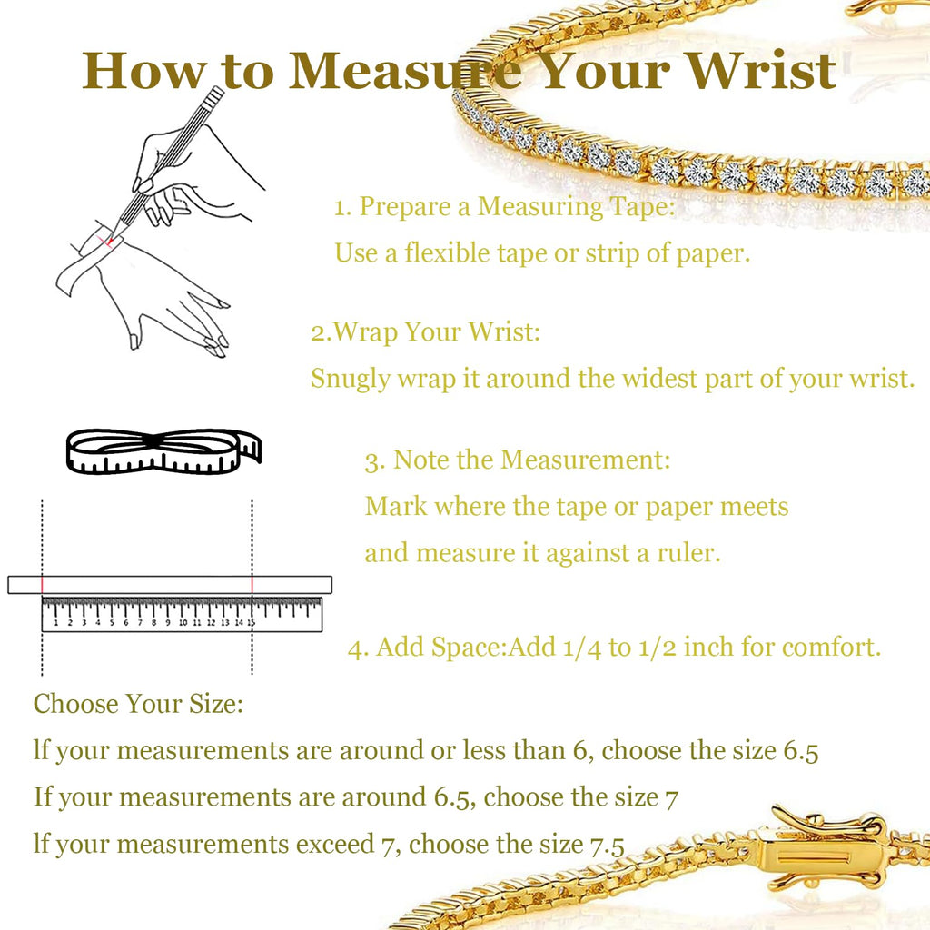 Gemsme 2.0MM Tennis Bracelet for Women and Men, 18K Yellow Gold Plated Round 2mm Cubic Zirconia Classic Tennis Bracelet