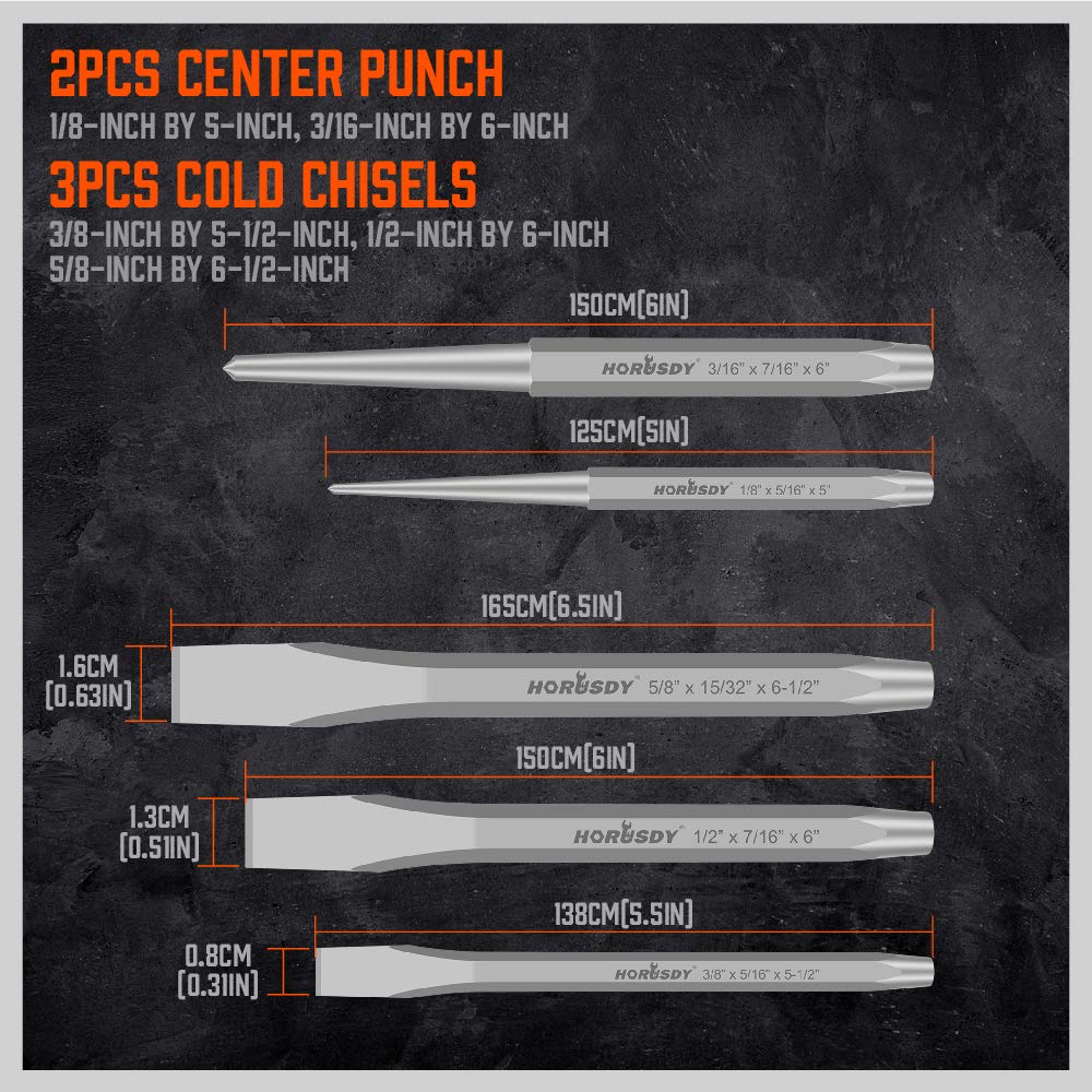 HORUSDY 16-Piece Punch and Chisel Set, Including Taper, Cold Chisels, Pin, Center