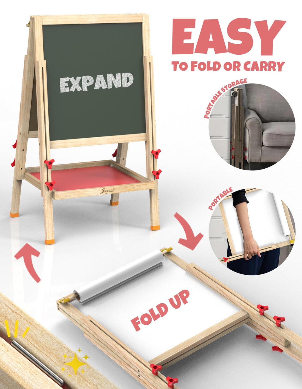 JOYOOSS Art Easel for Kids Ages 4-8 Easels for Toddlers,Toddler Art Kids Easel Adjustable Wooden Magnetic Whiteboard Chalkboard for Kid Dry Erase Board Easel for Toddlers 3-4 Years Dual-Sided Drawing