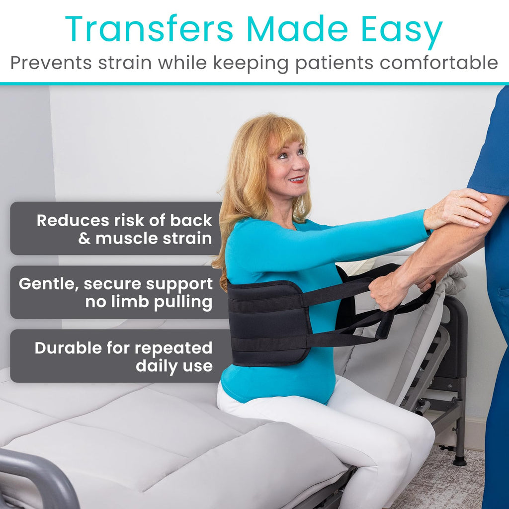 Vive Standard Transfer Sling (31.5 Inch) - Gait Belt for Elderly & Disabled - Patient Lifting Aid for Seniors & Injured - Bed & Wheelchair Transfer for Home Use (Black)