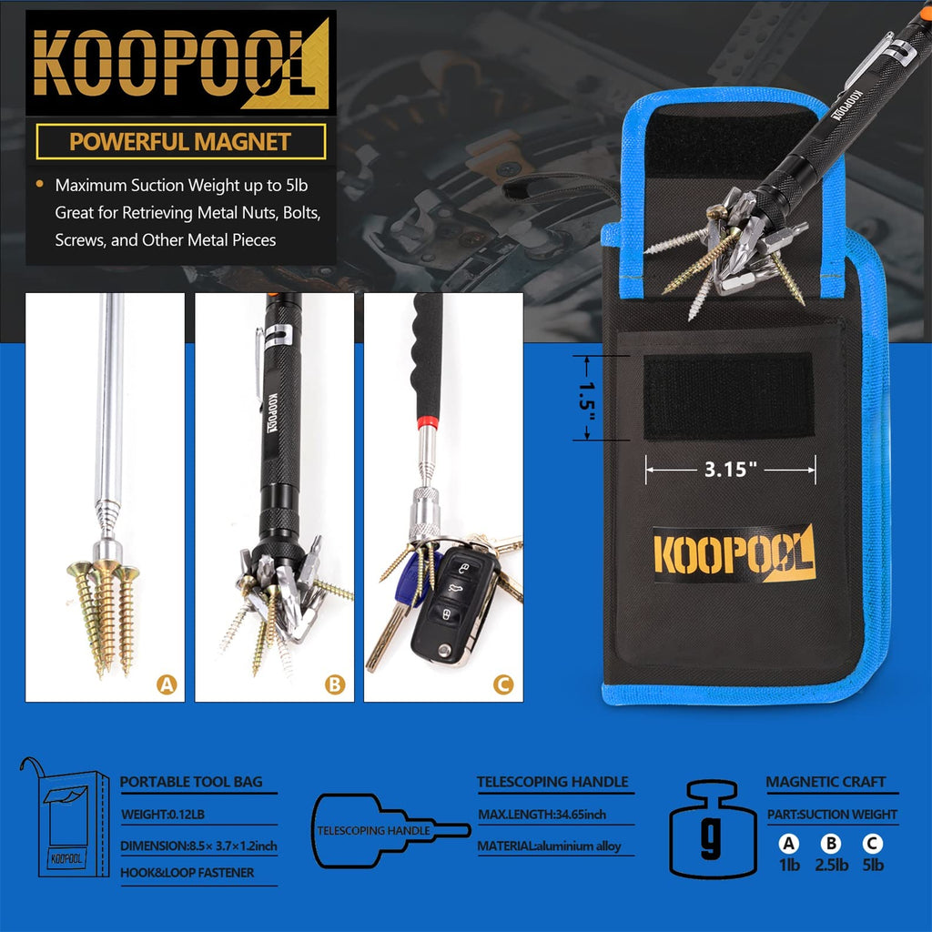 Telescoping Magnetic Pickup Tool Set, Inspection Mirror Telescoping, LED Flashlight, Cool Gadgets for Men, Gifts for Dad, Husband, Kids, Boyfriend, Magnet Stick