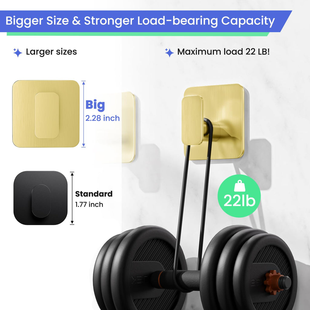 Aikzik Gold Hooks for Hanging Heavy Duty, Adhesive Hooks for Shower, Bathroom, Kitchen, Robe, Towel, Coat, Waterproof & Rustproof Hook for Walls No Damage, Stainless Steel Sticky Hook - 6 Pack