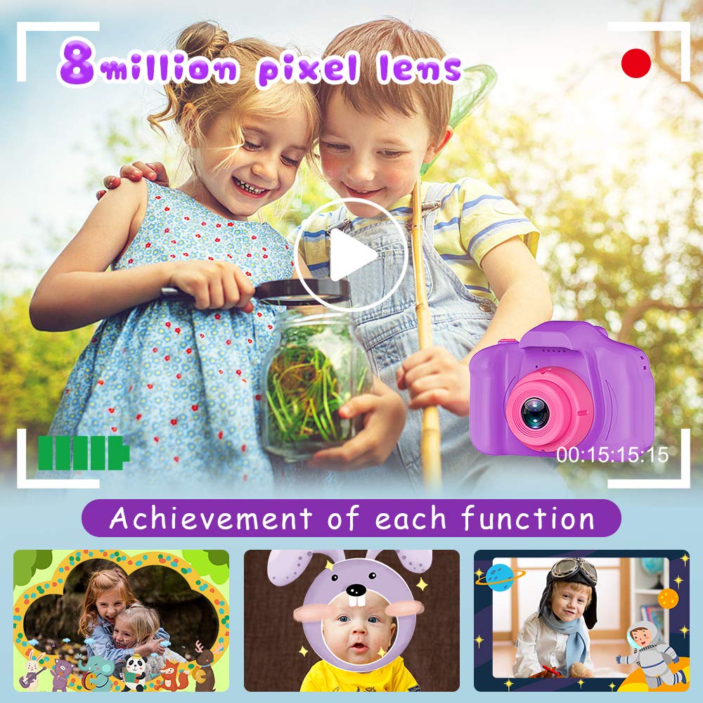 Seckton Upgraded Kids Selfie Camera, HD Digital Video Camera for Kid-Purple