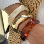 AVOGIR Chunky Acrylic Bangle Bracelet for Women Colorful Resin Bracelets Trendy Stack Statement Cuff Jewelry Gift (Gold 02)