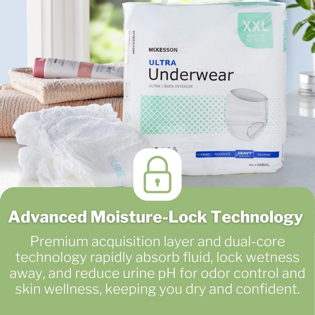 McKesson Ultra Adult Incontinence Underwear, [48 Count], Heavy Absorbency, XXL, 68-80 in. Unisex Bladder Leak Protection, Pull-On Style with Tear-Away Sides, Postpartum and Incontinence Support