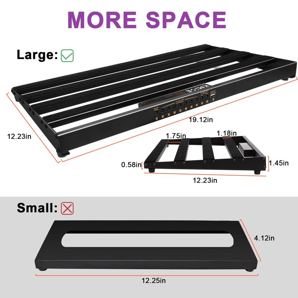 Guitar Pedal Board with Built-in Power Supply 24x1.9x12.5" 3.6LB Pedalboard, Aluminium Alloy Isolated Power Supply Power Pedal with Cable,Charger,40 * 1.2 Inch Self Adhesive Hook Loop Tape Cable Ties