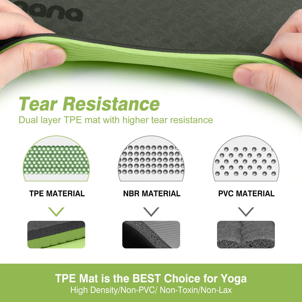 BOBO BANANA 1/4 Thick TPE Yoga Mat,72"x24" Eco-friendly Non-Slip Exercise & Fitness Mat for Men&Women with Carrying Strap, Home Workout Mat for Yoga,Pilates& Floor Exercise (green)