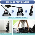 PawLuxe 4 Wheels Pet Stroller 4 in 1 Pet Stroller with Detachable Carrier for Small & Medium Dogs Cats up to 55 lbs Easy-Folding Travel Dog Wagon with Car Seat Breathable Mesh,Blue Cartoon