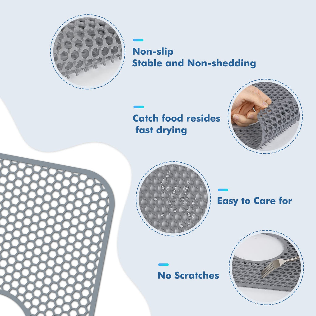 Bestjing 2 Pack Silicone Kitchen Sink Protector Mat with Rear Drain - 13.58''x 11.6'' Kitchen Sink Accessory, Folding Non-Slip Heat Resistant Mat Grid for Bottom of Porcelain Stainless Steel