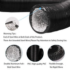 4Inch 10FT Long Flexible Aluminum Air Ducting, Heavy-Duty Black 4 Layer Dryer Vent Hose, Dryer Duct for HVAC Ventilation,Duct Fan Systems, 2 Stainless Steel Clamps Include