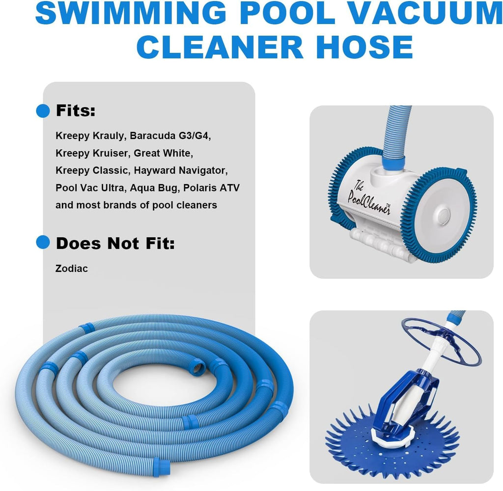 Poolvio Pool Vacuum Hose 40 Feet (12 x 40 Inch), 1.5 Inch Cuffs, Compatible with Most Inground Pool Automatic Cleaners, Blue