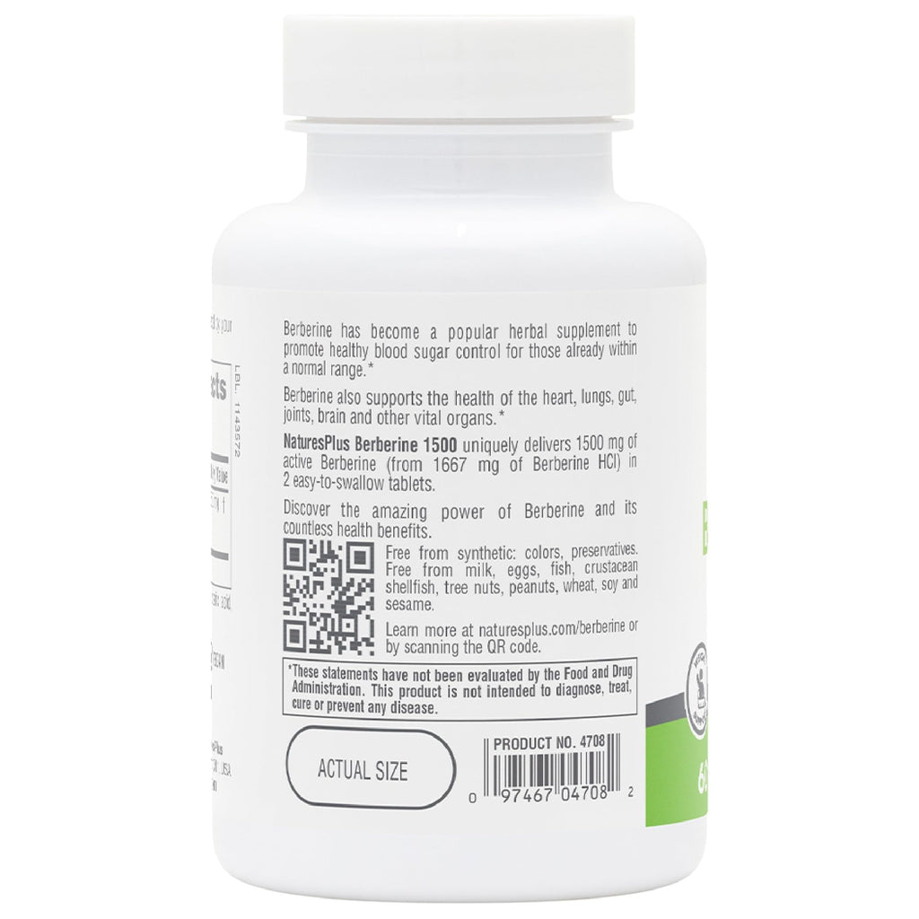 NaturesPlus PRO Berberine 1500 mg - 60 Tablets - Supports Healthy Metabolism - Non-GMO, Vegan & Gluten Free - 30 Servings