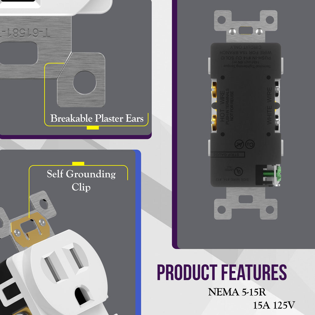 ENERLITES Duplex Receptacle Outlet, Tamper-Resistant Electrical Wall Outlets, Residential Grade, 3-Wire, Self-Grounding, 2-Pole,15A 125V, UL Listed, 61581-TR-W-20PCS, White (20 Pack)