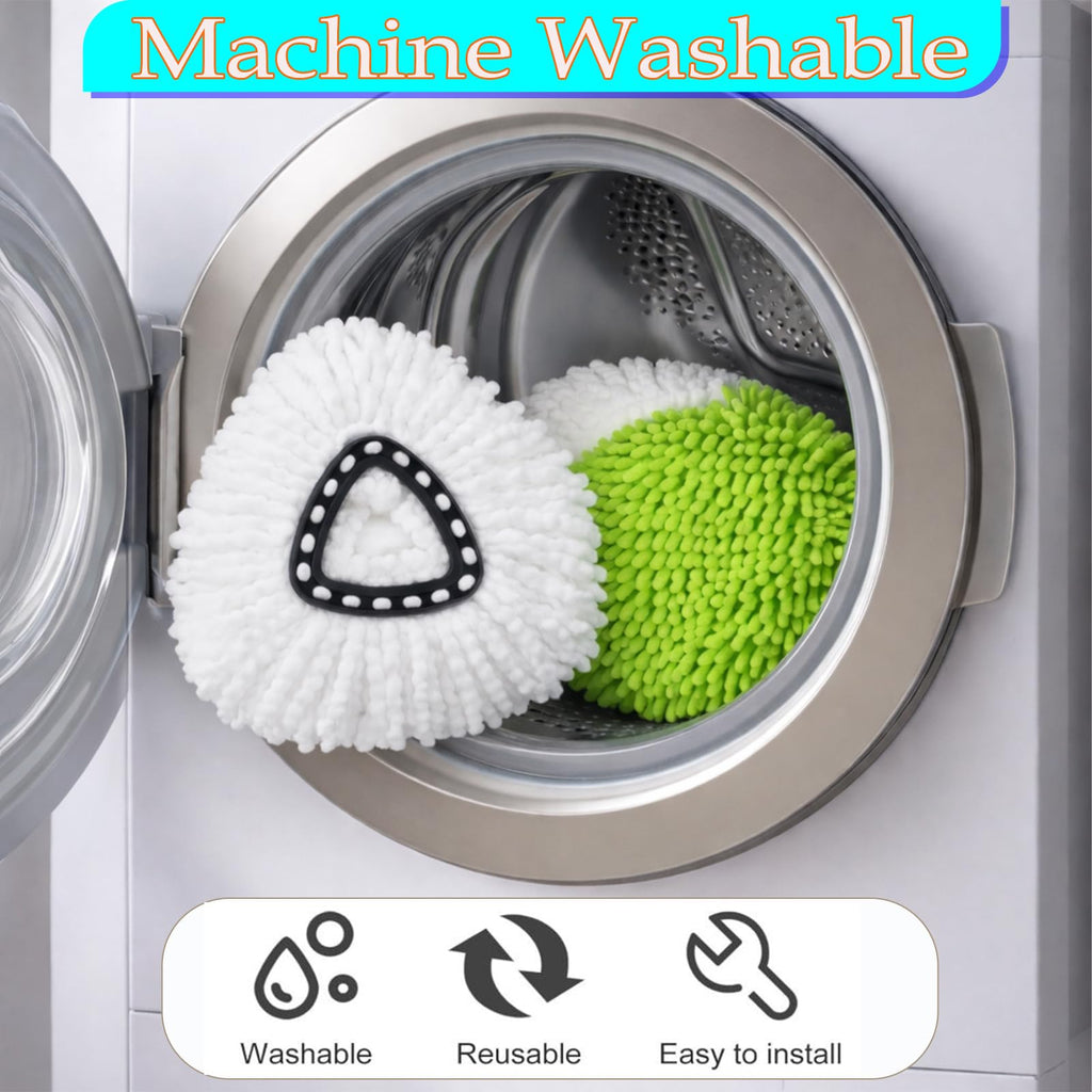 EasyWring Spin Mop Replacement Head Spin Mop Refills Compatible with O Cedar EasyWring 1-Tank Spin Mop Handle, 3 Microfiber Mop Refills, 1 Triangle Head Cover, 1 Scrubber Head and Handle for Ocedar
