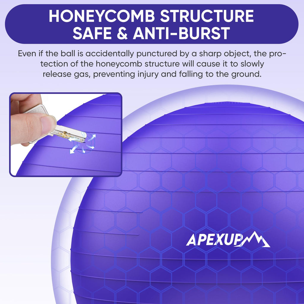 APEXUP Yoga Ball Exercise Ball, Anti Slip Stability Ball Chair, Heavy Duty Large Gym Ball for Fitness, Balance, Core Workout and Physical Therapy (S (15"~18") 45cm, Indigo)
