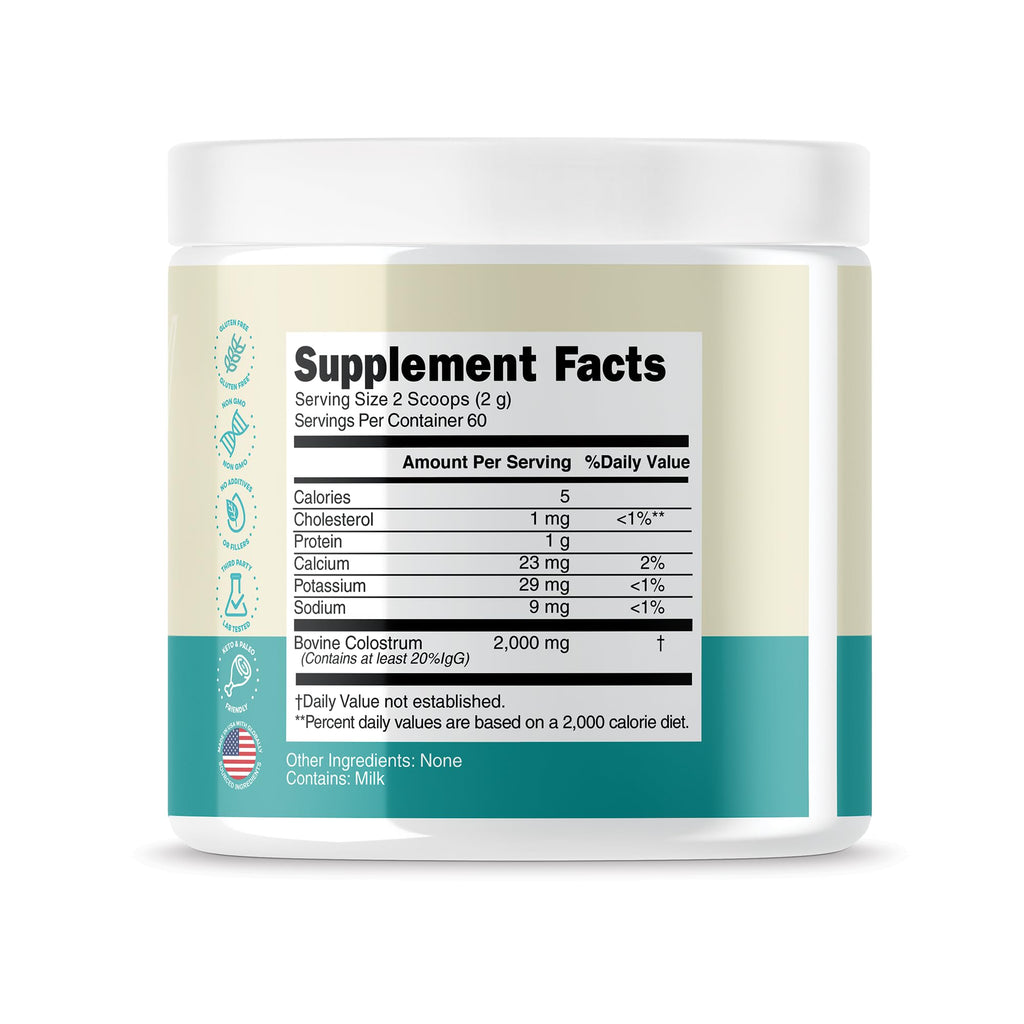 OXNUTRITION Colostrum Powder for Gut Health, Immune Support, Muscle Recovery, Hair & Beauty | Pure Gress Fed Bovine Colostrum for Humans, Natural IgG, Unflavored, 60 Servings