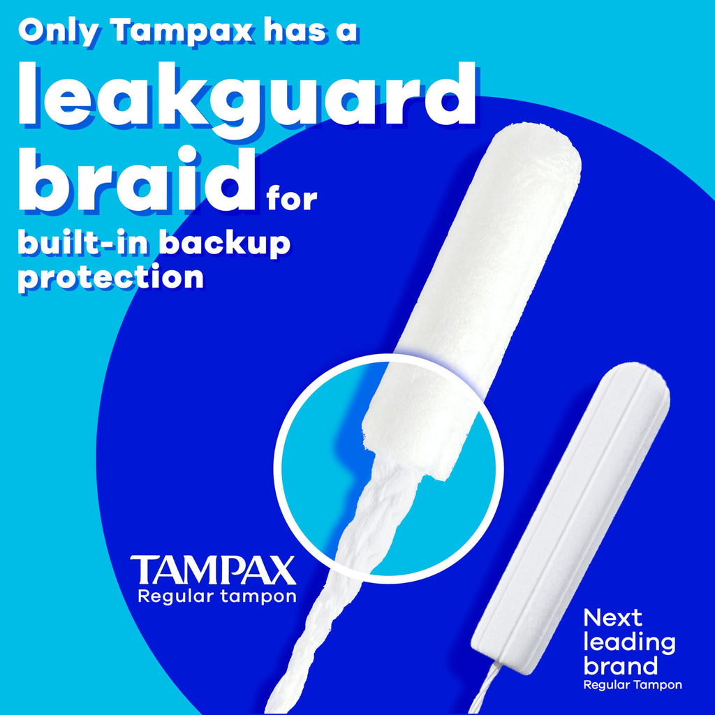 Tampax Pearl Tampons, with LeakGuard Braid, Light Absorbency, Up to 100% Leak and Odor Free Protection, Unscented, 100 Count (2 Packs of 50) (Packaging May Vary)