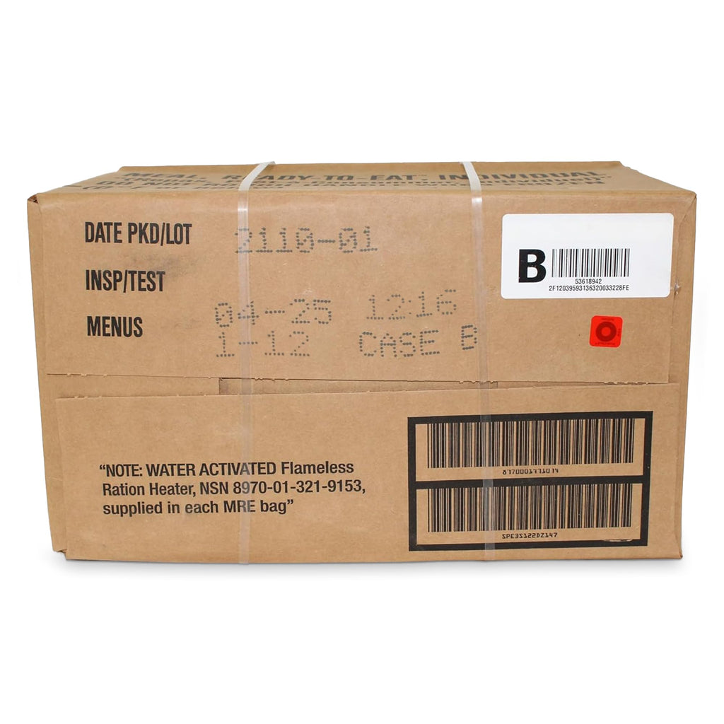 Wornick MRE Meals Ready to Eat, Inspection 2025, 2026 or Better, Emergency Food Supply, Survival Camping Outdoor 12 Pack (B Case, 1, Count) (INSPECTION DATE IS NOT EXPIRATION DATE)