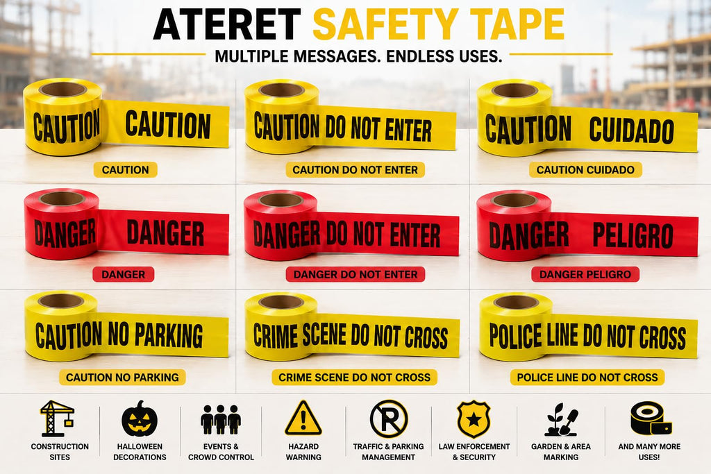 ATERET Premium Yellow Caution Tape I 3 inch x 1000 feet I Harzard Tape w/Bright Yellow & Bold Black Text I 3" Wide for Maximum Readability I Ideal Use for Danger/Hazardous Areas (1-Pack)