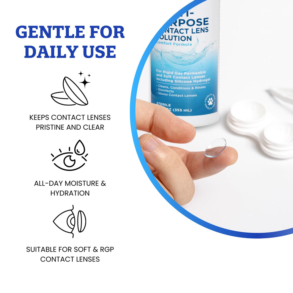 Cruelty-Free Contact Lens Solution 12oz - Multipurpose Cleaner & Sterile Isotonic Eye Contacts Care by Clear Conscience (2 Pack)