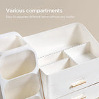 HBlife Makeup Organizer with Brush Holder for Vanity, Large Plastic Bathroom Countertop Organizer Skin Care Storage, Easy to Store Lipsticks, Nail Polishes, Perfumes, Eyeshadow Palettes, All White
