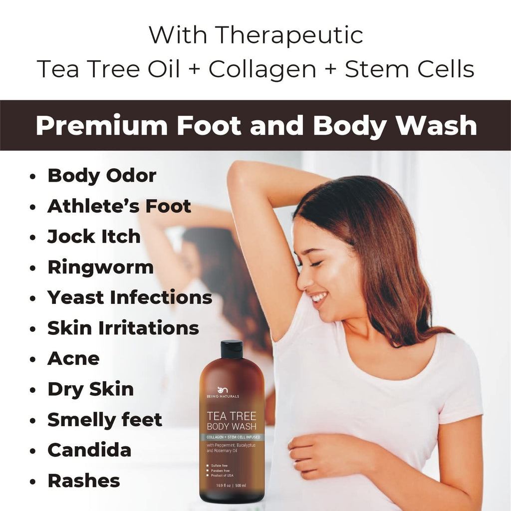 Body Wash with Tea Tree & Organic Tea Tree Oil - Fights Odor, Acne & Skin Issues, 16.9 oz by BeingNaturals