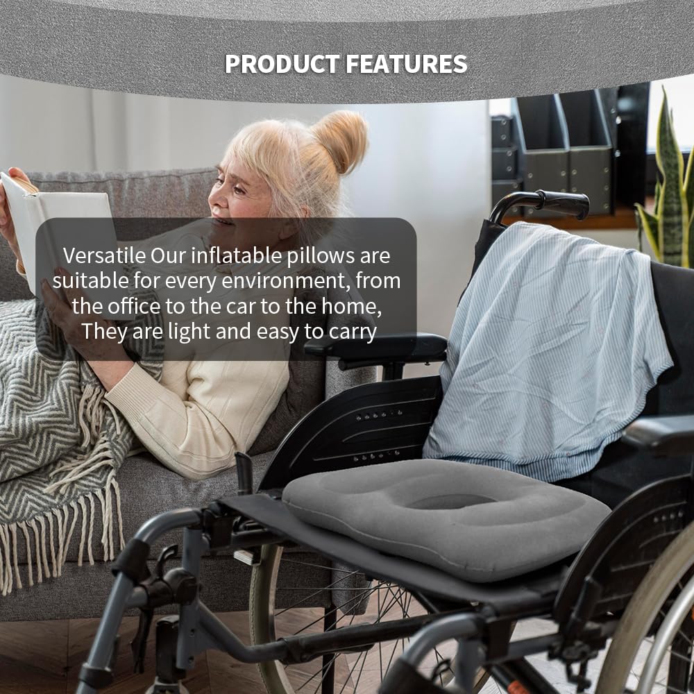 Nevife Inflatable donut cushion for Tailbone Pain Relief-Orthopedic Hemorrhoid & Sciatica Seat Cushion-Coccyx Cushion for Postpartum Pregnancy,Office Chair,Car,Wheelchair&Post-Surgical Recovery (Gray)