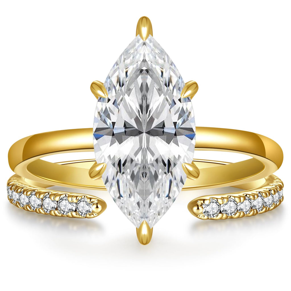 AVECON 3.5CT Marquise Cut Engagement Ring Set for Women, Adjustable, Size 6