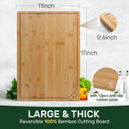 Kikcoin 17”×11” Bamboo Cutting Boards for kitchen, Reversible, XL, Natural