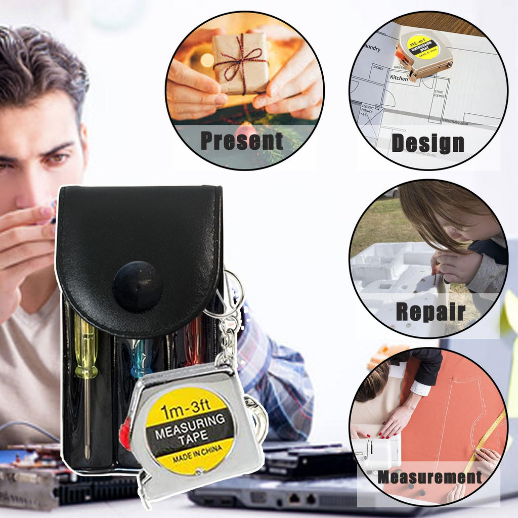24 Pcs Mini Screwdriver Keychain Tape Measure Keychains Set Keychain Tape Measure Mini Screwdrivers in Pouch Keychain for Birthday Party Favors ，Adult Tool Party Prize for Father's Men Gifts