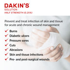 Dakin's Solution Half-Strength 0.25% Sodium Hypochlorite Wound Cleanser for Acute and Chronic Wounds, Antimicrobial No-Rinse Formula, Gentle on Skin, Safe for Home or Clinical Use, 16 oz