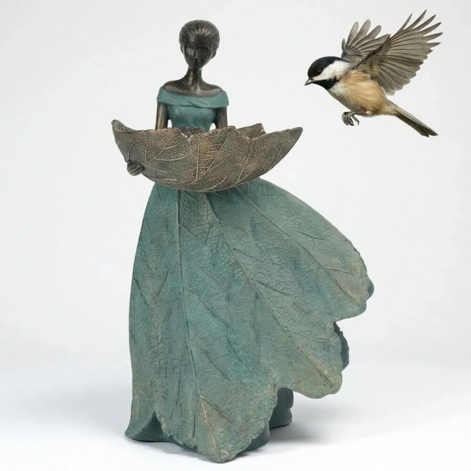 DiliComing Fairy Garden Statues Bird Feeder - 12 Inch Outdoor Fairy Statue