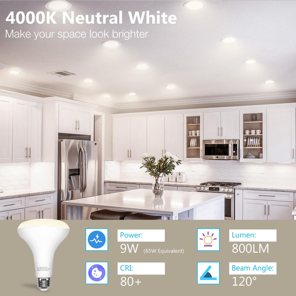 DAYBETTER BR30 LED Light Bulbs Indoor Flood Light 65W Equivalent, Neutral White 4000K, 12Pack Dimmable Recessed Bulb for Bedroom Kitchen Living Areas, E26 Standard Base, 800 Lumens