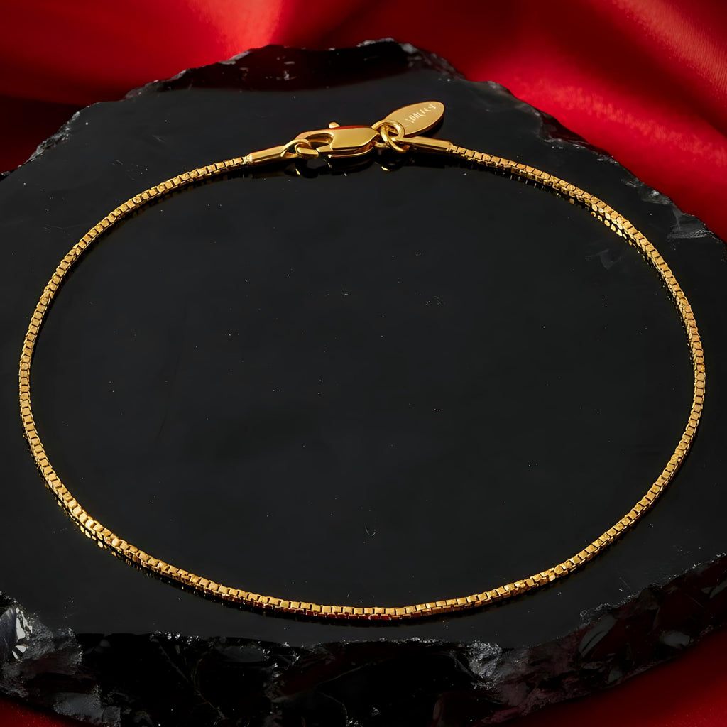 LIFETIME JEWELRY Twisted Box Chain Anklet for Women and Men 24k Real Gold Plated (Gold, 10)
