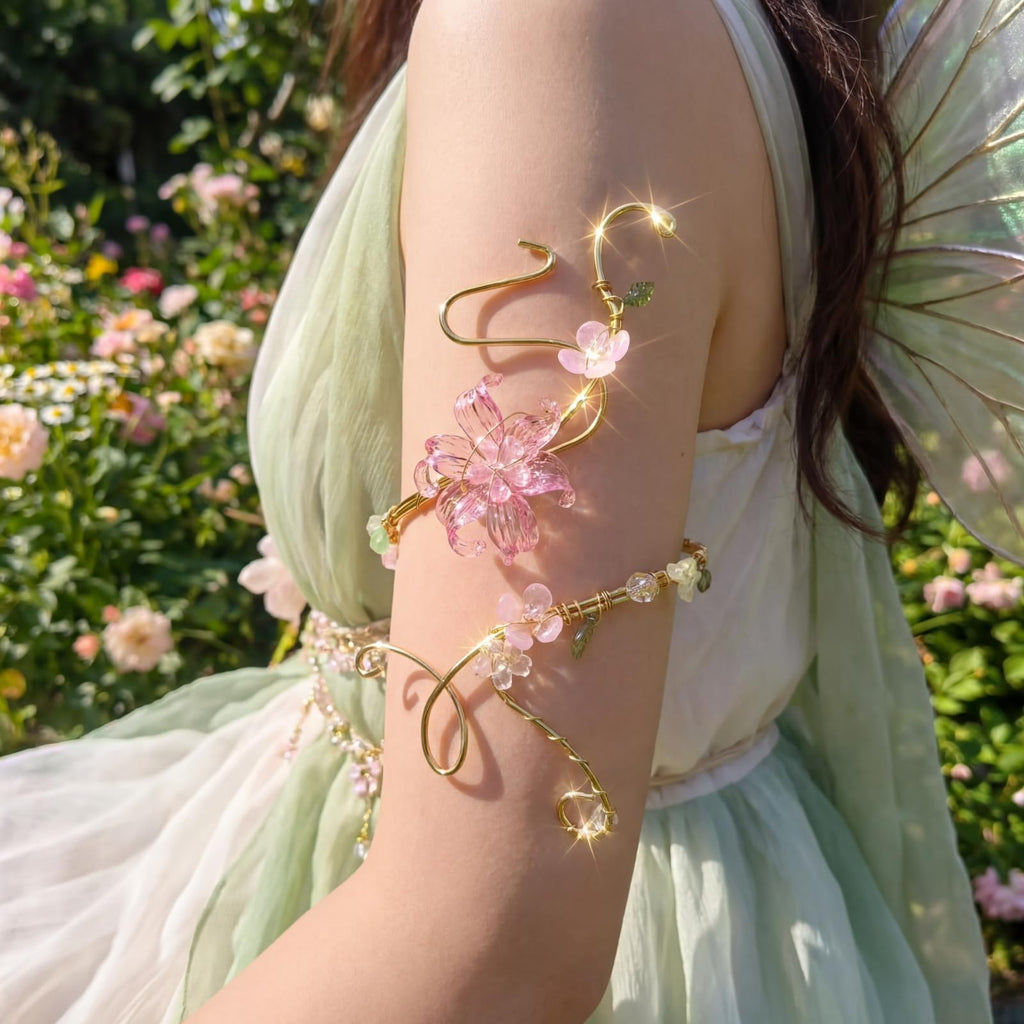Kigeli Fairy Flower Arm Cuff Jewelry for Women, Renaissance Elf Accessories