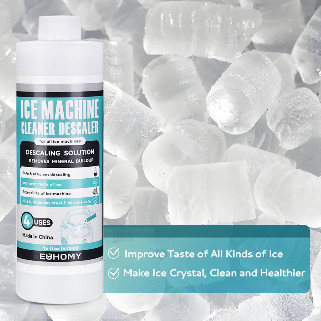 EUHOMY Ice Machine Cleaner Descaler, 32 Fl OZ Ice Maker Cleaner (8 Uses), Ideal Universal Descaling Solution for All Brands Ice Maker, Single Use Coffee and Espresso Machines (2 Bottles)