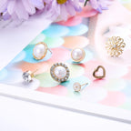 LOYALLOOK 63 Pairs Assorted Multiple Stud Earrings for Women Simple Cute Flower Big Hoop Earrings Moon Geometric Leaf Arrow Bow CZ Ball Heart Faux Pearl Earrings Set (63 pairs a set)