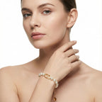 Merlinae 18K gold plated Copper , initial letter bright gold chain designer jewelry bracelet, double-layered star-shaped and letter decorated bracelet, luxurious style, adjustable wrist length, suitable for women to wear