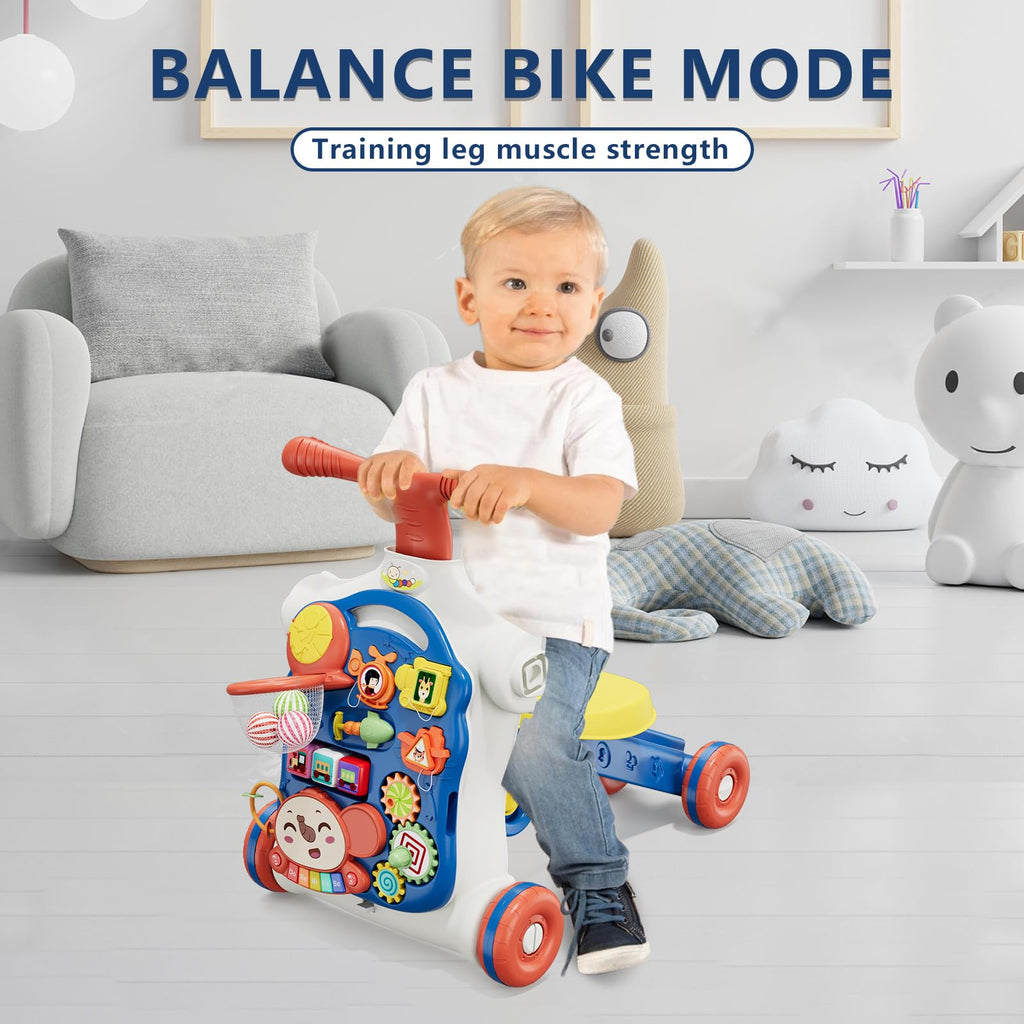 HYES 5 in 1 Baby Push Walker for Baby Boy, Activity Center Learning to Walk, Sit to Stand, Early Learning Push Toys for Infant 12 Months, Walking Toys Gift for Toddler Boys, Blue