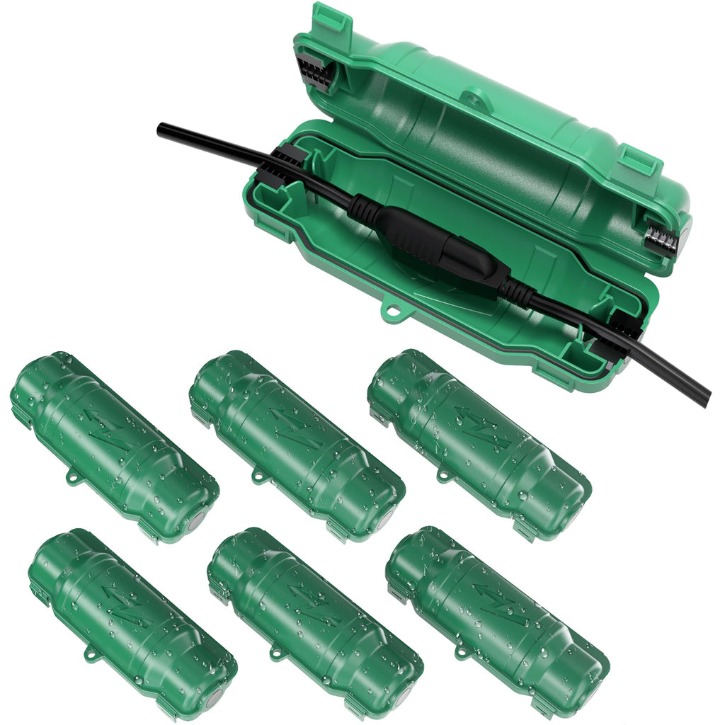 Cismorvex 7 Pack Outdoor Extension Cord Safety Cover with Waterproof Seal IP54 Water-Resistant, Weatherproof Electrical Connection Box with 2 Latches, Plug, Socket, Holiday Decoration Light, Green