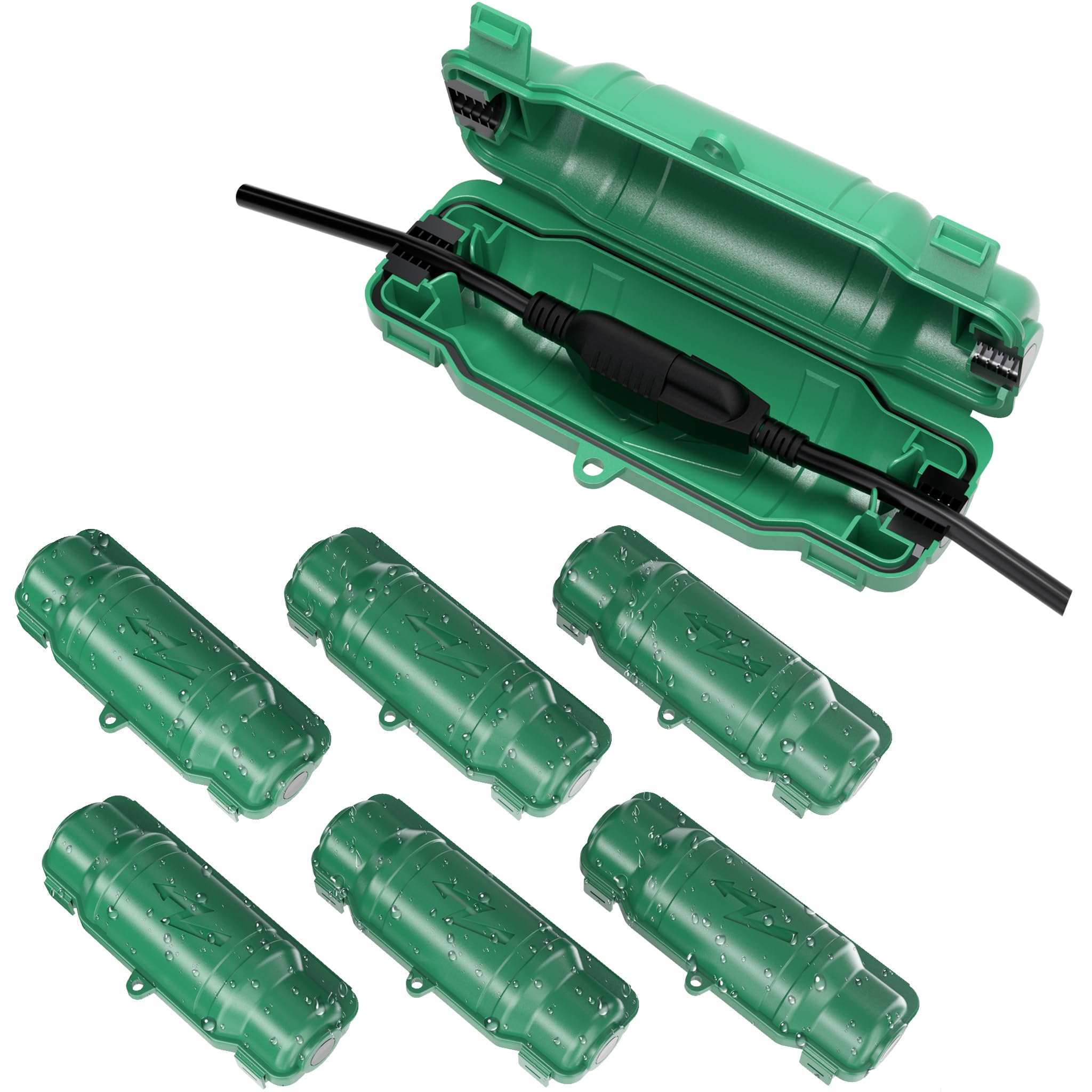 Cismorvex 7 Pack Outdoor Extension Cord Safety Cover with Waterproof Seal IP54 Water-Resistant, Weatherproof Electrical Connection Box with 2 Latches, Plug, Socket, Holiday Decoration Light, Green
