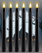 Homemory Black Flameless Taper Candles Flickering, NO Remote, 9.6 Inches Battery Operated, 6 Pcs Realistic Electric LED Candlesticks Made of Plastic for Halloween Party Home Decor
