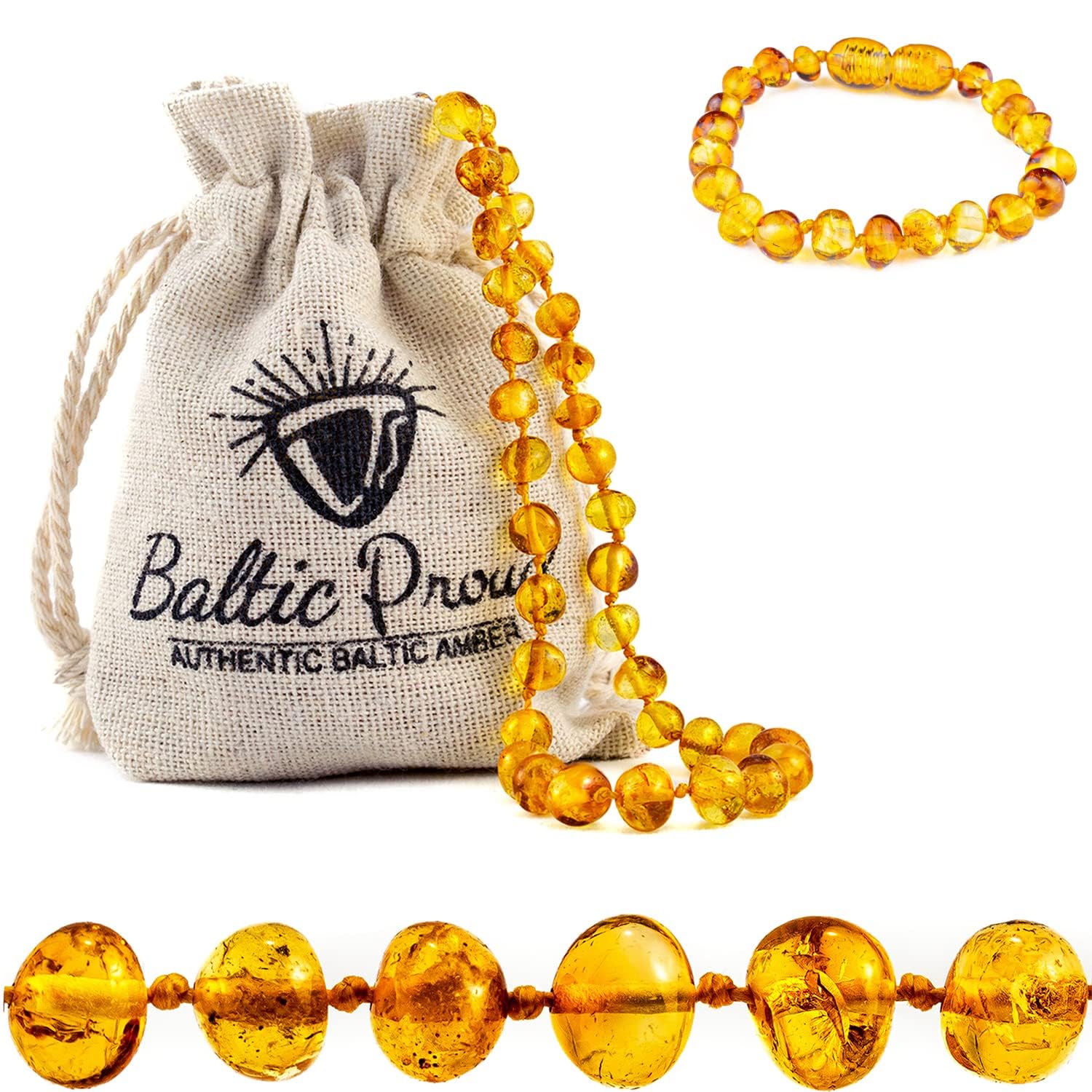 Baltic Amber Necklace & Bracelet Gift Set (Unisex Honey 12.5"/5.5")