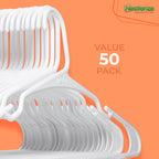 NEATERIZE Clothes Hangers Plastic 50 Pack for Adults - Plastic Hangers, The Perfect Coat Hanger and Space Saving Clothes Hangers for Closet, Percheros Ganchos para Colgar Ropa Hangars - White Hangers