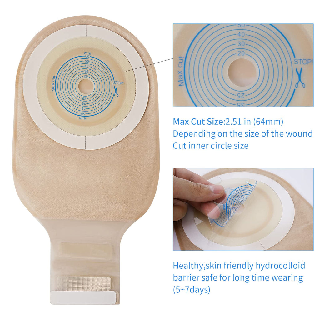 20 PCS Colostomy Bags Rainlotus One Piece Ostomy Bag,Ostomy Drainable Pouch for Ileostomy Stoma Care, Cut to Fit.